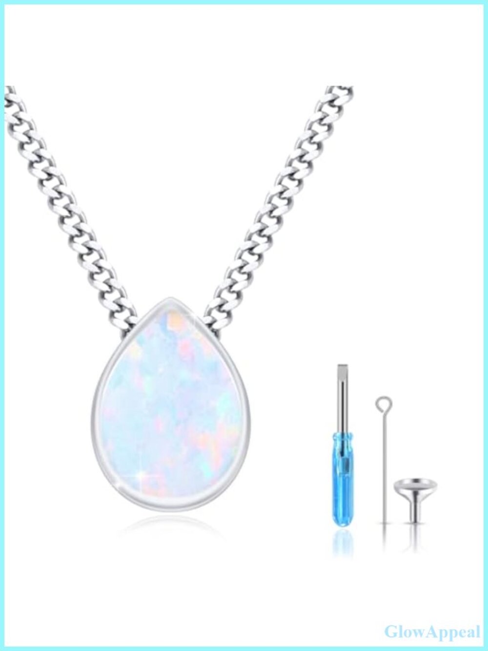 Sterling Silver Urn Necklace Teardrop Opal Cremation Pendant Memorial Jewelry